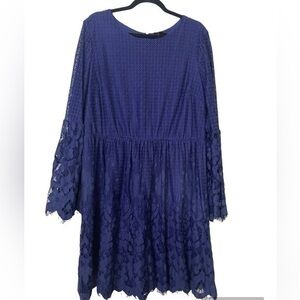 Lane Bryant Blue Lace Feminine Party Holiday Dress with Bell Sleeves Size 16